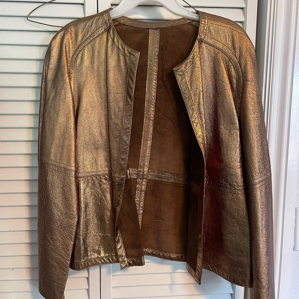 Genuine Leather metallic Jacket/Bronze